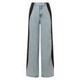 thumbnail image 4 of Wangmeiwg Women’s Jeans With Patchwork Stripes High Waist Loose Denim Color Block Jean Straight Wide Leg Pants Womens Pants Casual with Pockets, 4 of 5