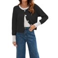 thumbnail image 3 of Women'S Cropped Cardigan Sweaters Fall Long Sleeve Open Front Button Down Color Block Knit Outwear Coats, 3 of 8
