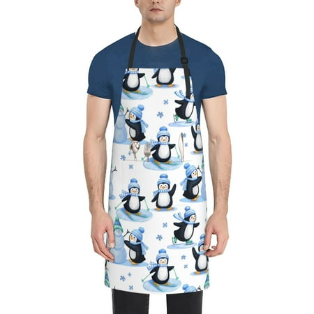 

Vsdgher Playful Penguins and Snowmen Waterproof Apron with 2 Pockets Kitchen Chef Aprons Bibs for Grooming Cooking Baking Painting Gardening