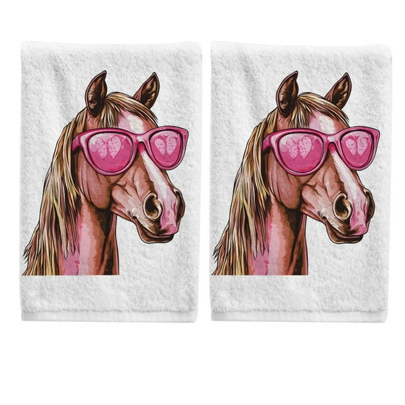 Ryvnso Funny Horse Hand Towels Set for Bathroom Cotton Face Towel Decorative 15.5x29.5 inch