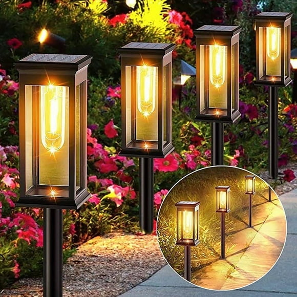 Kidsjoy Paquete de 6 Luces Solares para Exteriores, IP65, Impermeables, Encendido/apagado Automático, Luces Solares de Jardín de Color Blanco Cálido para Entrada de Pasarela de Patio, Iluminación de Paisaje con Energía Solar