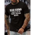 thumbnail image 1 of Camiseta gráfica azul marino "Dear for KARMA" para hombre. Camiseta informal de poliéster de manga corta con estampado humorístico. Lavable a máquina para verano., 1 of 5