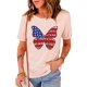 thumbnail image 3 of ABPHQTO Camiseta estampada con cuello redondo y estampado de mariposas y leopardo con bandera americana rosa para mujer, 3 of 5