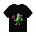 thumbnail image 4 of Virmaxy (2-14 Years Old)Pickle Letter Printed Shirt For Toddler Boys Girls Casual Printed Gherkin Pattern T-Shirt Kids Spring Summer Loose Short Sleeve Crew Neck Top Black-6 3 Years, 4 of 4