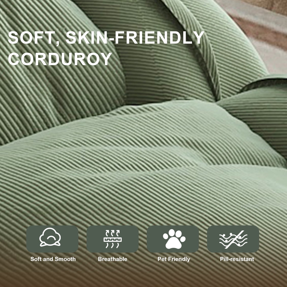 Human Dog Bed with 5 Adjustable Positions, 2 in 1 Folding Lazy Sofa Bed, Corduroy Orthopedic Big Bean Bed for Living Room, Green