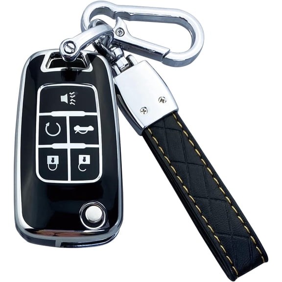 Key Fob Cover Compatible with Chevrolet Camaro Cruze Malibu Equinox Trax Volt Impala Sonic Spark Aveo Orlando GMC Terrain Buick Regal Encore Verano Allure Keychain Case Holder Protector,Black
