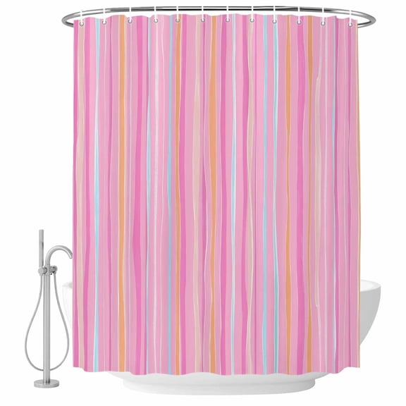 Pink Orange Blue Stripe Shower Curtain Set - Small 36" x 72" Washable Bathtub Curtain with 12 Hooks, Modern Abstract Art Striped Farmhouse Waterproof Fabric Stall Shower Curtains for Bathroom Décor