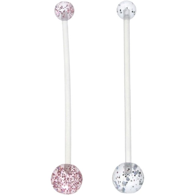 Woeilo 2pcs 1 1/2 Inch 38mm Flexible Barbell 14G Sport Pregnancy Piercing Retainer Navel Belly Button Rings Glitter Balls