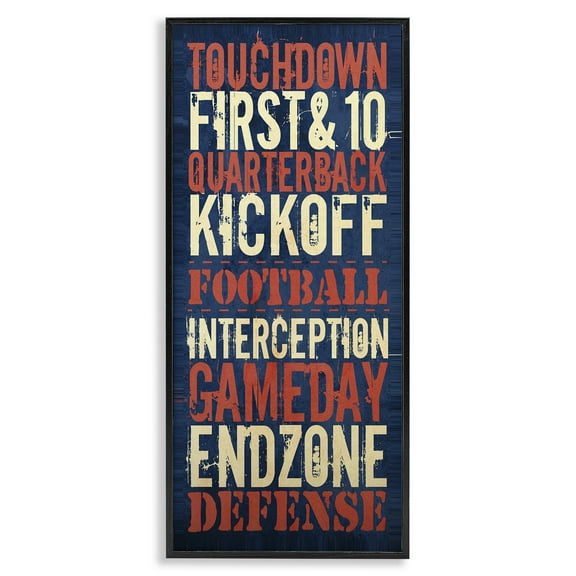 Stupell Industries Rustic Football Phrases Art for Kids Painting Black Framed Art Print Wall Art, 10 x 24