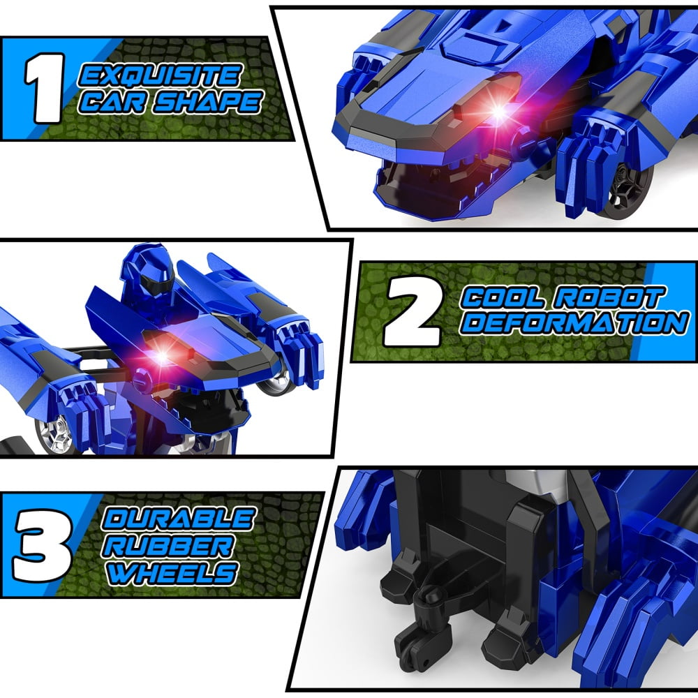 Allaugh 2.4Ghz Remote Control Car Robot Dinosaur Transform RC Cars with 360 °Rotation One Button Deformation Car Toy Gifts for Boys Age 4-7 8-12