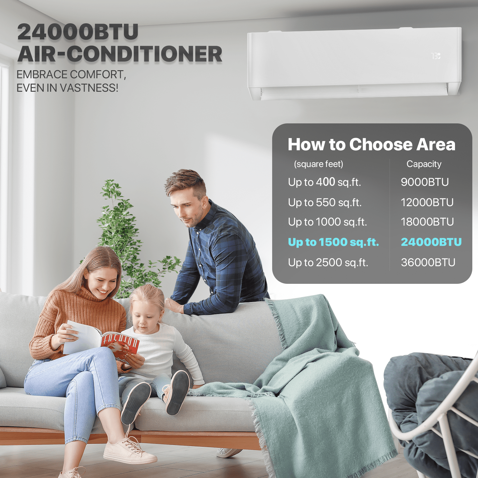 mollie 24000 BTU 20 SEER WIFI Enabled Mini Split Air Conditioner & Heater, Wall-Mounted AC Unit Cools Rooms up to 1500 Sq.Ft, Energy Efficient Inverter AC with Heat Pump, White
