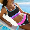 thumbnail image 5 of QUNYINEY Colorblock Women'sBikini Swimsuits Athletic with Skirt High Waisted 3 Piece Swimwear Triangle Crew Neck Tummy Control Swimsuit Sets, 5 of 9