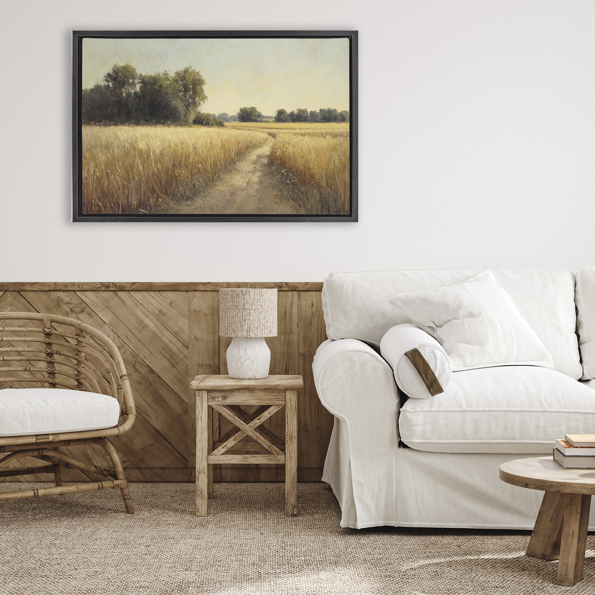 Stupell Industries Sunlit Country Wheat Path Black Framed Floater Canvas Wall Art, design by Petal Prints Design