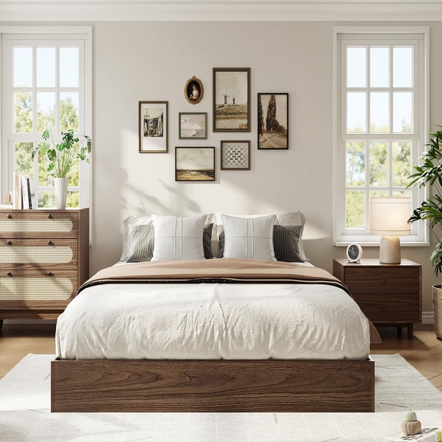 AKDSteel Solid Wood Platform Bed Frame, Twin/Full/Queen/King Size, Sturdy Wooden Slats, No Box Spring Needed