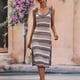 thumbnail image 2 of Vestido de punto con hombros descubiertos para mujer, túnica a rayas, vestido de ganchillo sin mangas, falda hasta la rodilla con abertura, azul L, 2 of 6