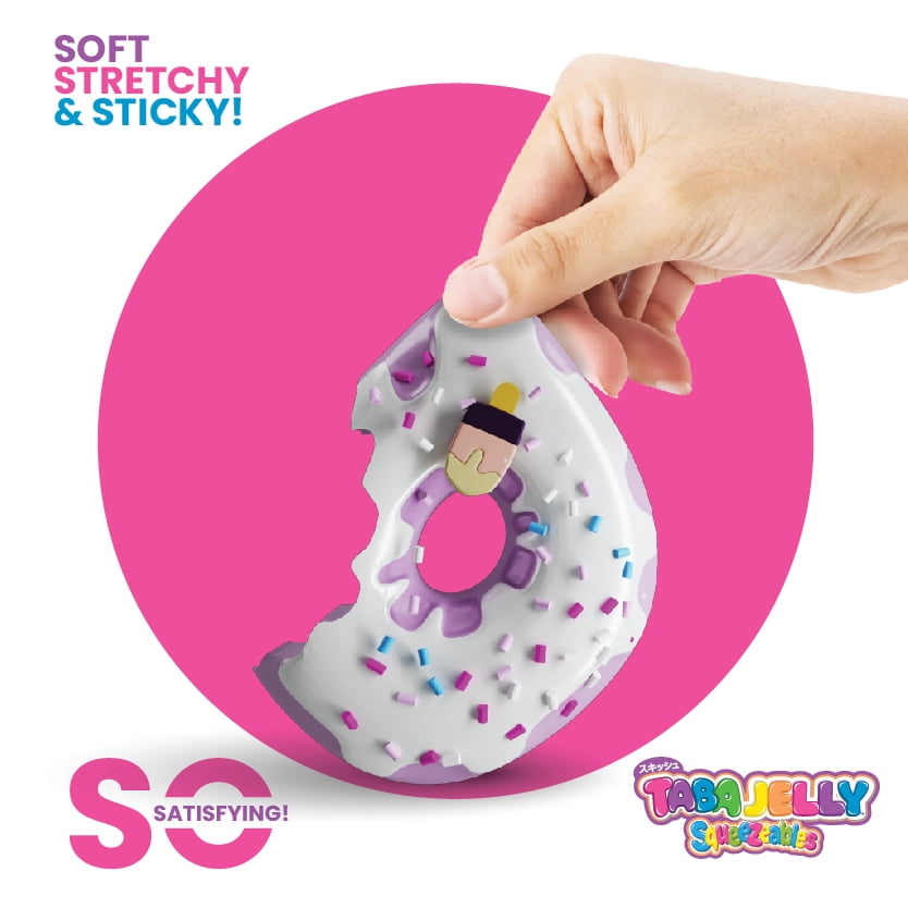 Taba Jelly Squishies Darling Donut - FuFu Squeeze Stress Relief Toy for Kids & Adults - Stretchy & Sticky Fun Sensory Play with Decorations - Relaxing Fidget Toy for Anxiety Relief & Calming Exercise