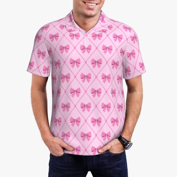 Fotbe Pink bows Camiseta Polo de Golf para Hombre con Estampado – Camisa Deportiva Transpirable con Cuello Abotonado-XX-Large