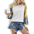 thumbnail image 3 of Camiseta de mujer Tie Dye Costura impresa Top Cuello redondo Manga larga Blusa de otoño Sudadera informal, Blanco, S Advancent AP003999-01, 3 of 7