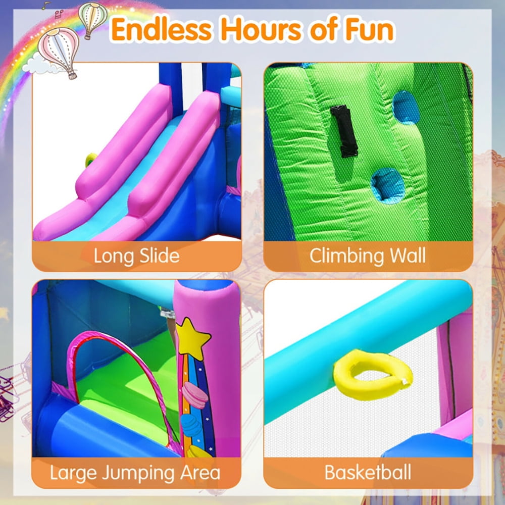 Aimee Lii Inflatable Bounce Castle with Dual Slides and Climbing Wall without Blower, Kids Bounce House for 5-12