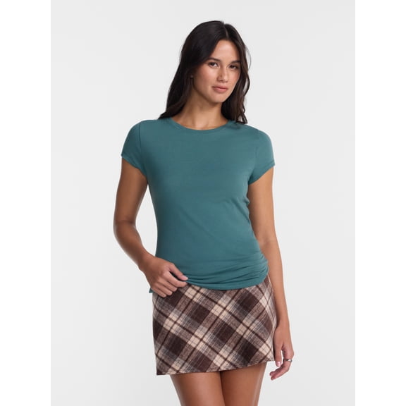 No Boundaries Crewneck Tee with Short Sleeves, Women's XXS-XXL