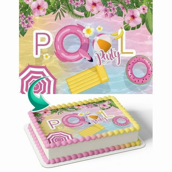 SugarMeLicious Summer Pool Party Edible Cake Topper Personalized 1/4 Sheet Cake Banner for Birthday Parties Fun in the Sun Water Theme Edible Image Decoration