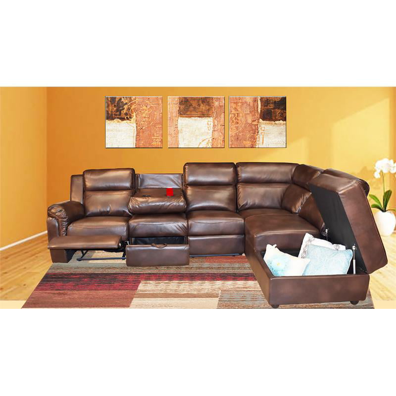 Galaxy Home Xavier Faux Leather L Shape, Brown Leather Reclining Sectional