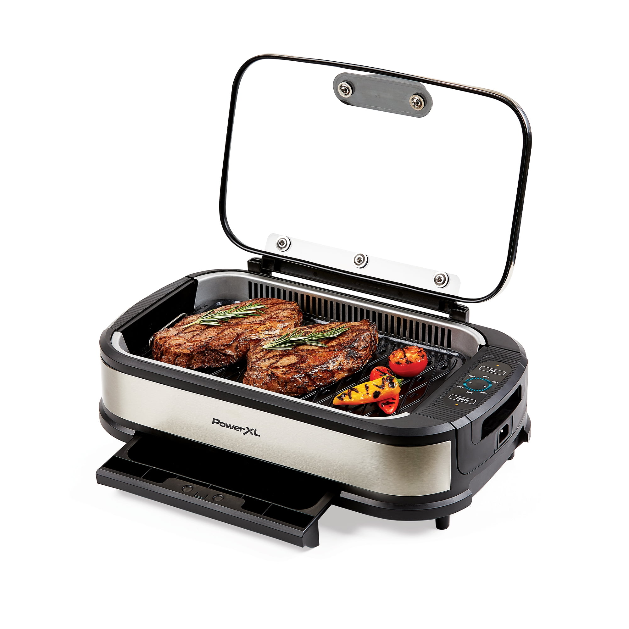  PowerXL Smokeless Grill Family Size- with Tempered Glass Lid  with Interchangeable Grill and Griddle Plate and Turbo Speed Smoke  Extractor Technology 22.1” X13.2” X 6.1 : Home & Kitchen
