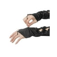 thumbnail image 4 of INSPIRE CHIC Women's Fingerless Gloves Satin Arm Warmers Hollow Out Bow Beads with Finger Loop Black One Size, 4 of 6