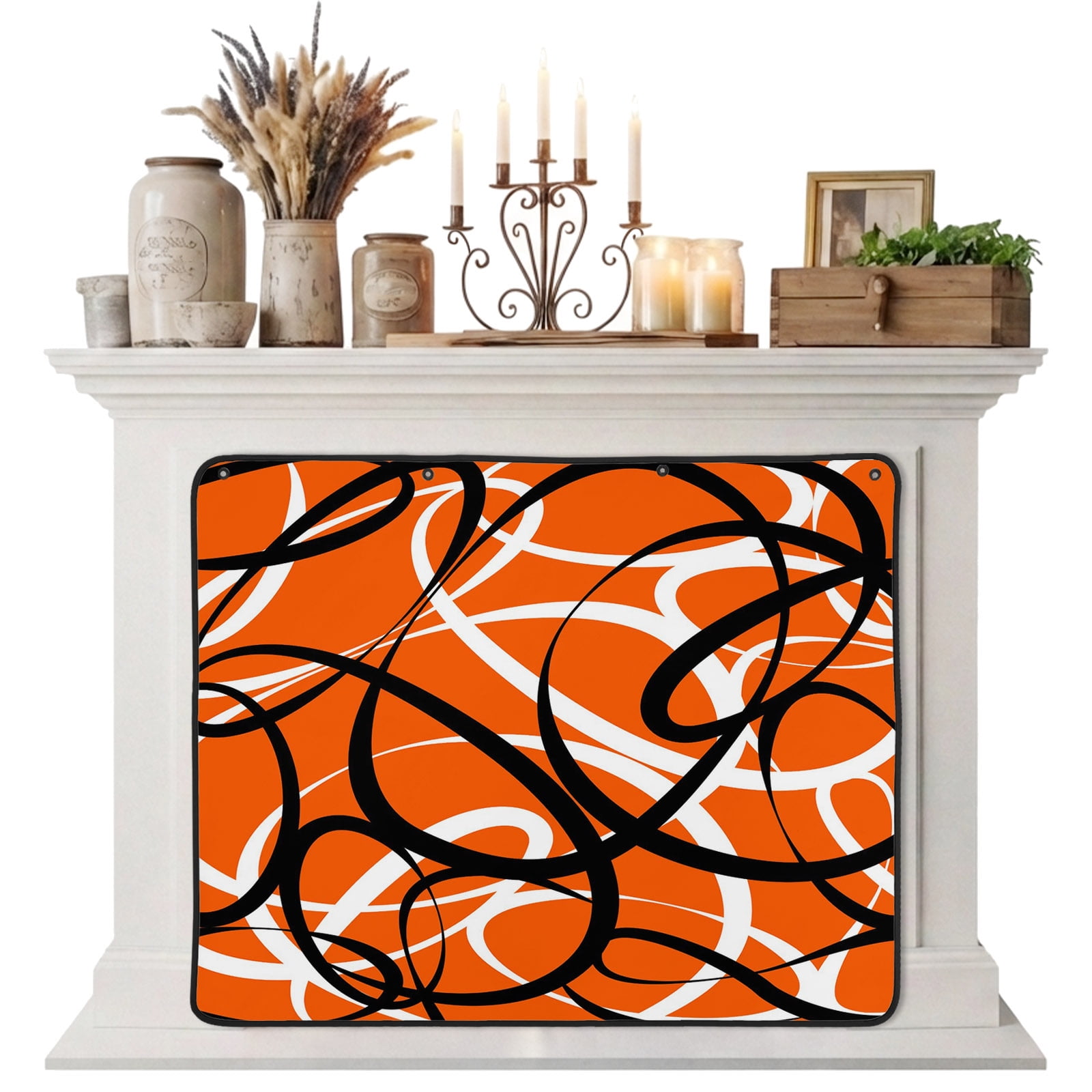 Magnetic Fireplace Cover Orange Black Circle Lines Fireplace Screen Stripe Modern Abstract Art Insulation Fireplace Blocker Blanket Save Energy Fireplace Draft Stopper Covers for Living Room 36x30