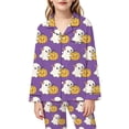thumbnail image 5 of CAIVO Kids Girls Halloween Print Pajama Sets Lapel Long Sleeve Button Down Shirt With Pants 2 Piece Casual Home Pyjamas, 5 of 5