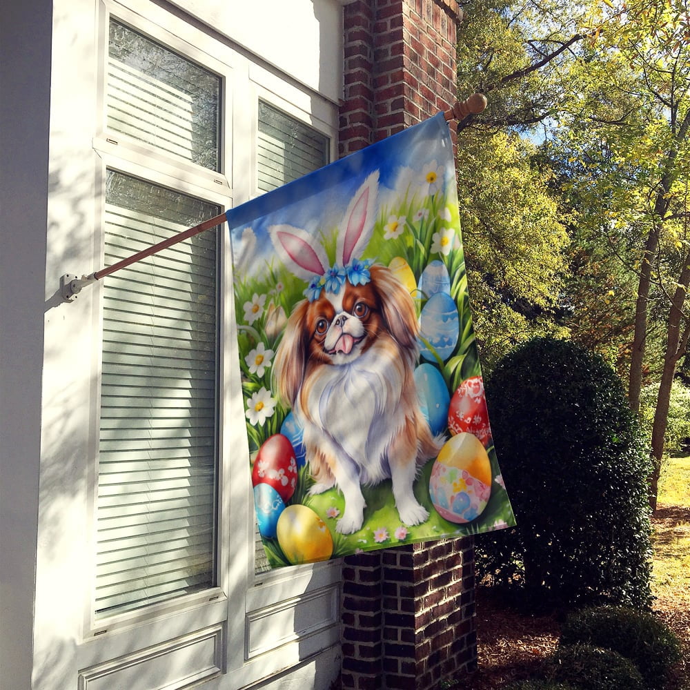 Japanese Chin Easter Egg Hunt House Flag 28 in x 40 in