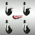 thumbnail image 2 of 4 Inch 316SS Soft Rubber Swivel 1-5/8 Inch Stem Caster Set 2 Lock Brake SCC, 2 of 2