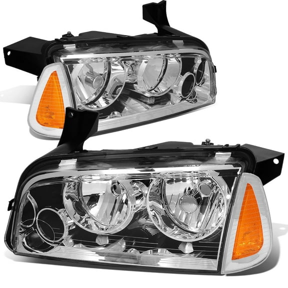 DNA Motoring For 06-10 Dodge Charger Chrome Amber Corner Headlight Lamps Pair