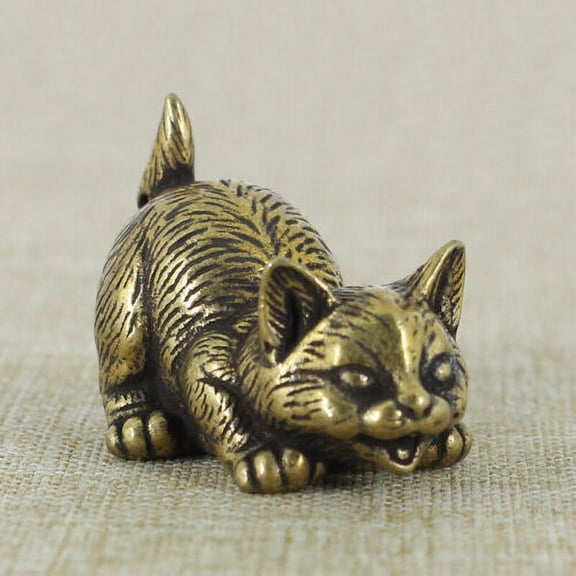 Solid Brass Cat Figurine Small Statue Home Ornaments Animal Figurines Gifts Decor