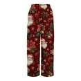 thumbnail image 6 of Women's Loose Wide Leg Pants, Christmas Print Elastic Waist Drawstring, Casual Pocket Trousers, Fashion Holiday Pants for Women, Cozy and Festive,Wine,M, 6 of 6