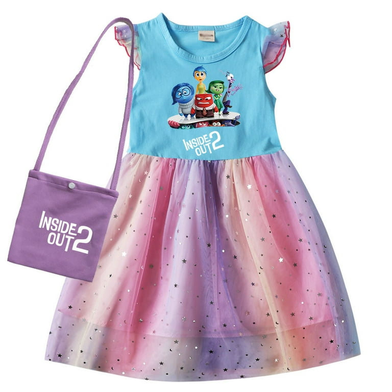 Inside Out 2 movie Girls Dress Outfit Flip Sequins Rainbow Tulle Star Birthday Theme Party Casual Dresses 2 8 Years