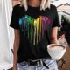 thumbnail image 3 of Camisetas de Manga Corta para las Mujeres Impresas Cuello Redondo Casual Camiseta, 95% Poliéster 5% Spandex Vintage Ligero Top para Diario, Fiesta Y Primavera, 3 of 5