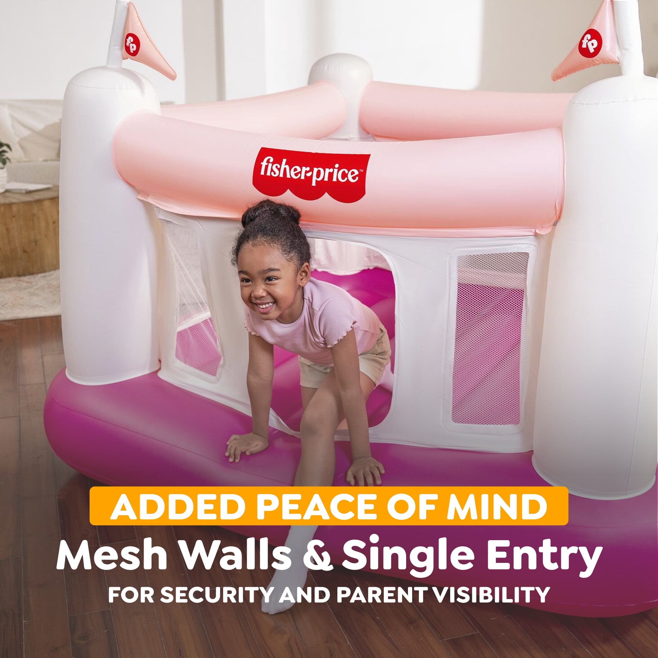 Fisher-Price Pink Bouncesational Indoor Inflatable Bouncer with Built-In Pump