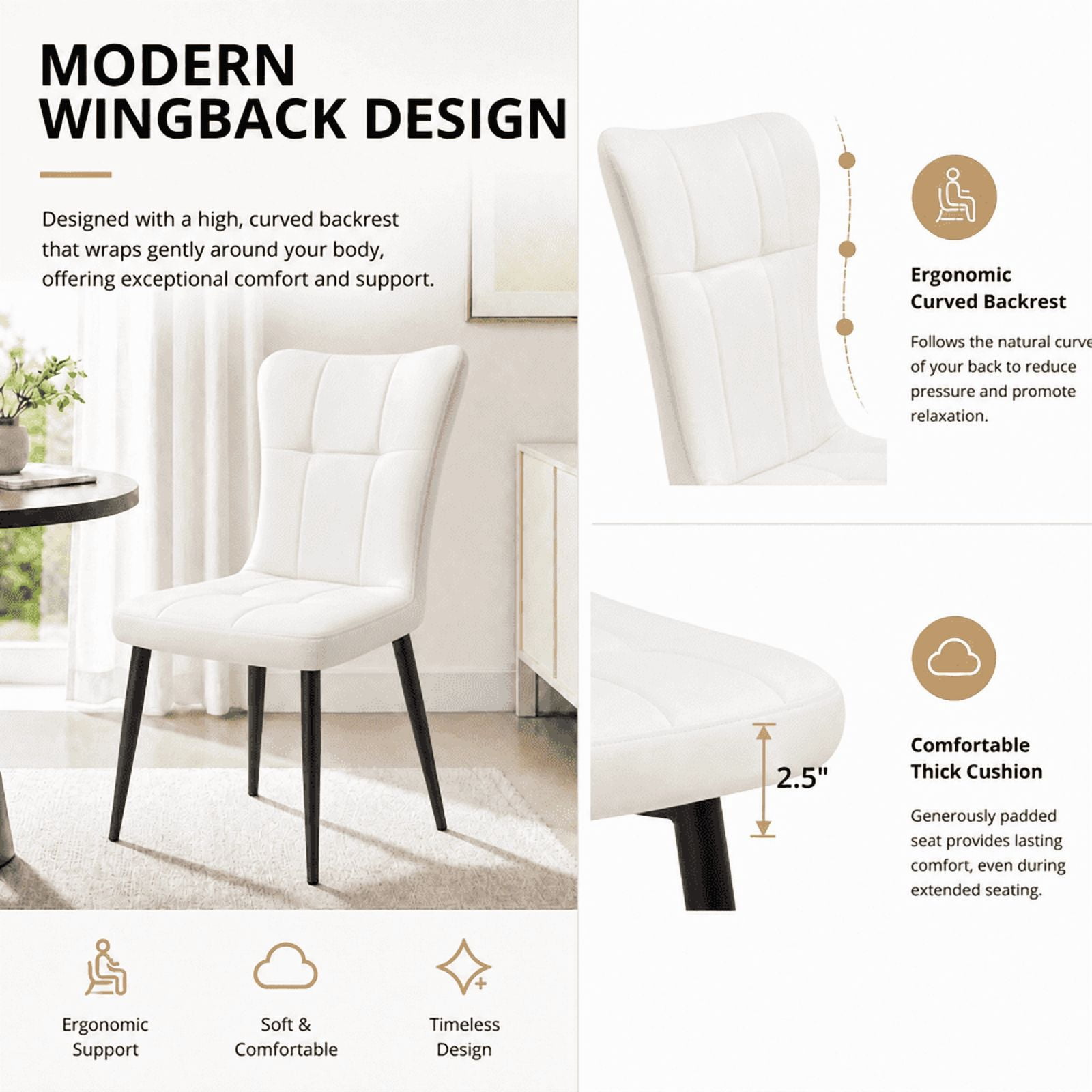 Euroco Upholstered Dining Chairs Set of 2, Modern Kitchen Chairs with High Backrest & Metal Legs for Kitchen Dining Room,White