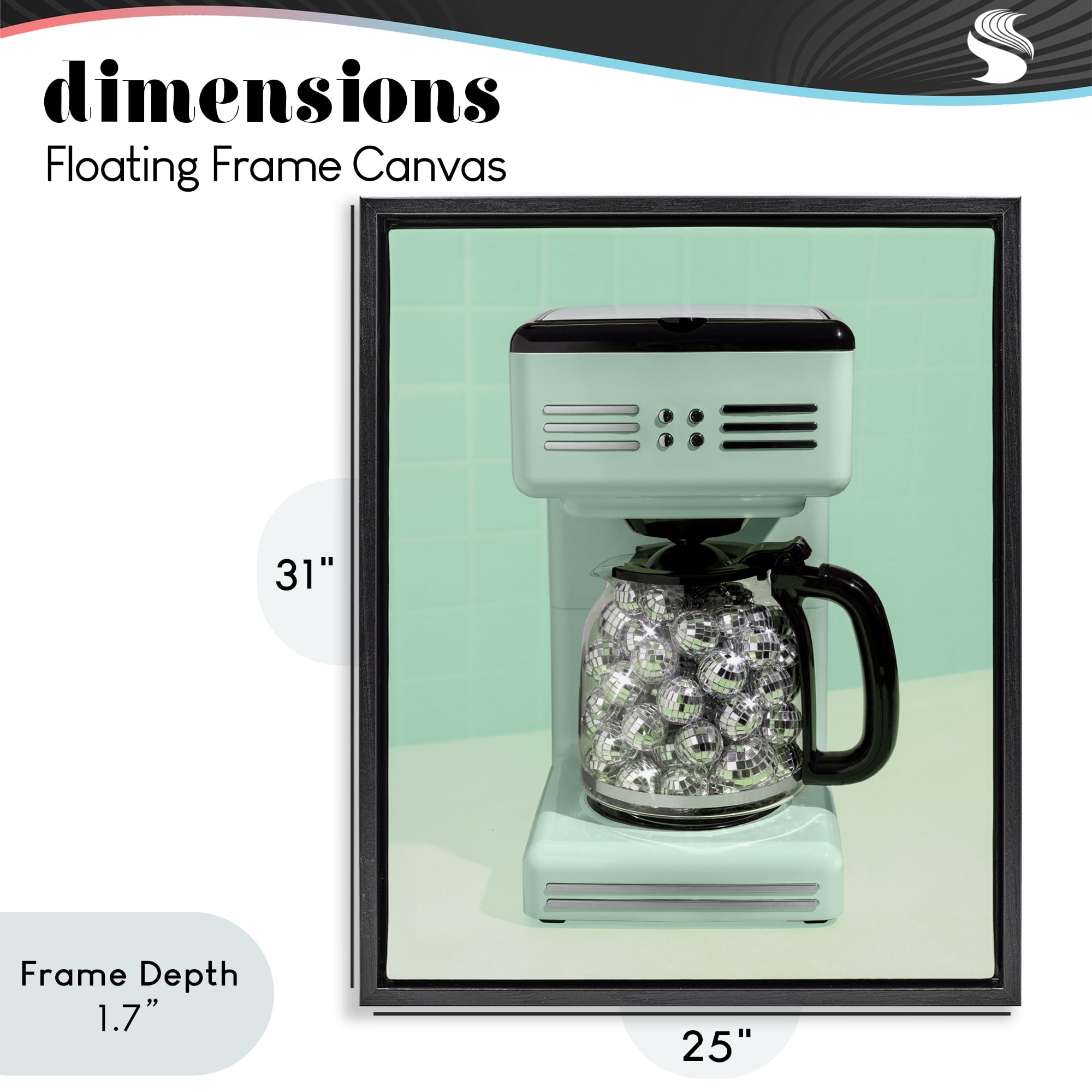 Stupell Industries Disco Coffee Maker over Green Black Framed Floater Canvas Wall Art, design by LISH Creative
