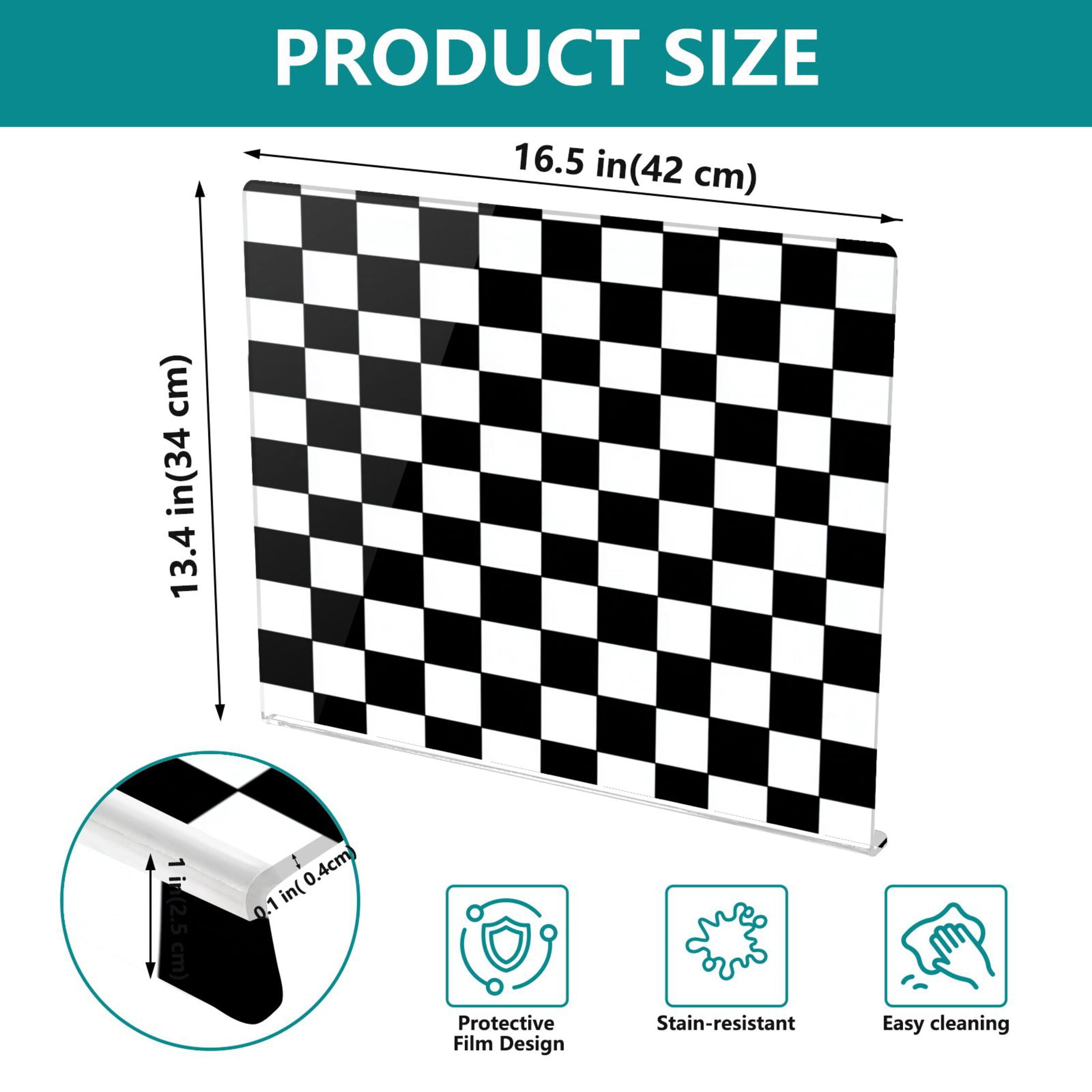 13.4" x 16.5" Food-Grade Acrylic Cutting Board Non-Slip Kitchen Chopping Board Classic Black-and-white Checkered Pattern
