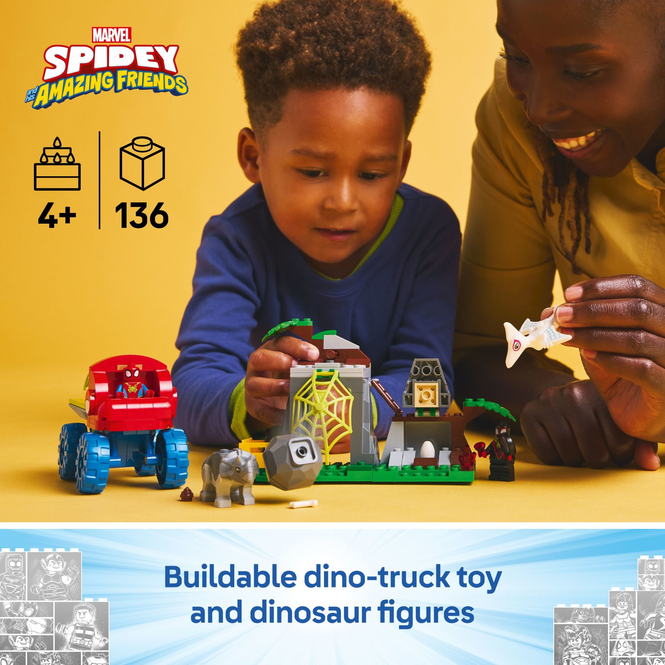 LEGO Marvel Spidey And His Amazing Friends Team Spidey Dino Crawler Rescue - Car and Adventure Preschool Building Toy for Kids, Boys and Girls, Ages 4+ - Gift Idea for Birthdays - 11199