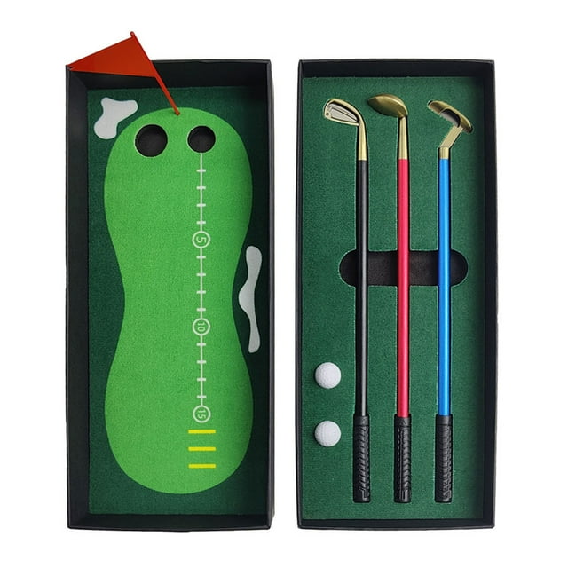 Visland 1 Set Mini Golf Pen Set Highly Reductive Golf Mini Course Stress Relief Putting Green 3 Clubs Balls And Flag Table Golf Game