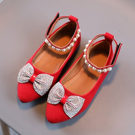 

kpoplk Sandals For Toddler Boys Girls Casual Shoes Shallow Mouth Slip On Pointed Pearl Princess Boat Shoes For Toddler Girls(Red)