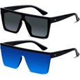 thumbnail image 1 of HAHDAXIA Square Oversized Sunglasses for Women Men Big Flat Top 2 pack Fashion Shield Large UV Protection Rimless Shades, 1 of 6
