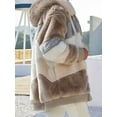 thumbnail image 5 of Womens Winter Fuzzy Fleece Jacket Hooded Color Block Patchwork Coats Outerwear with Pockets Khaki S, 5 of 7