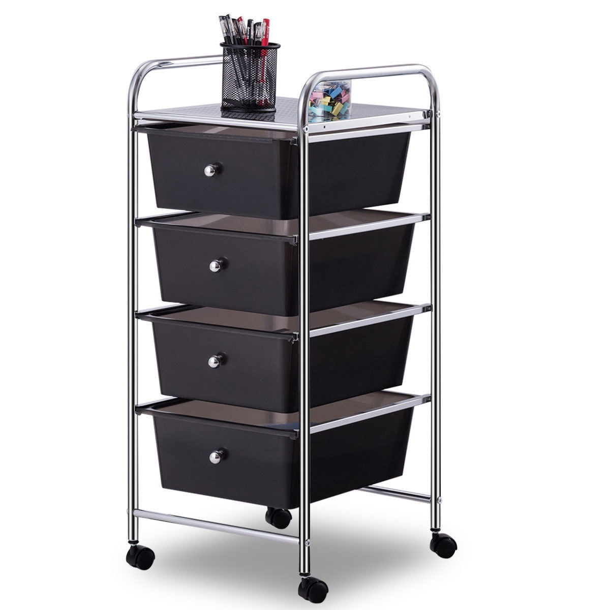 4 Drawer Trolley Portable Storage Cart Rack Chest Unit Shelves Tray White Chrome 
