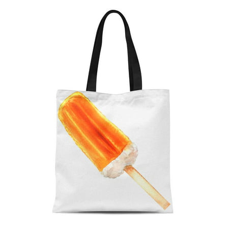ASHLEIGH Canvas Tote Bag Colorful Orange Fruit Ice Cream on Wooden Stick Watercolor Reusable Shoulder Grocery Shopping Bags