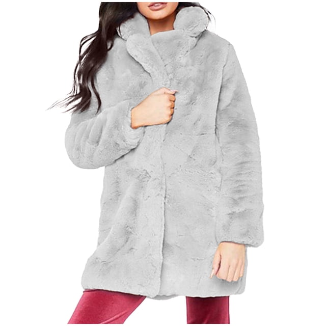 LSLJS Women Fashion Solid Pocket Color Jacket Plush Long Sleeves Lapel Coat