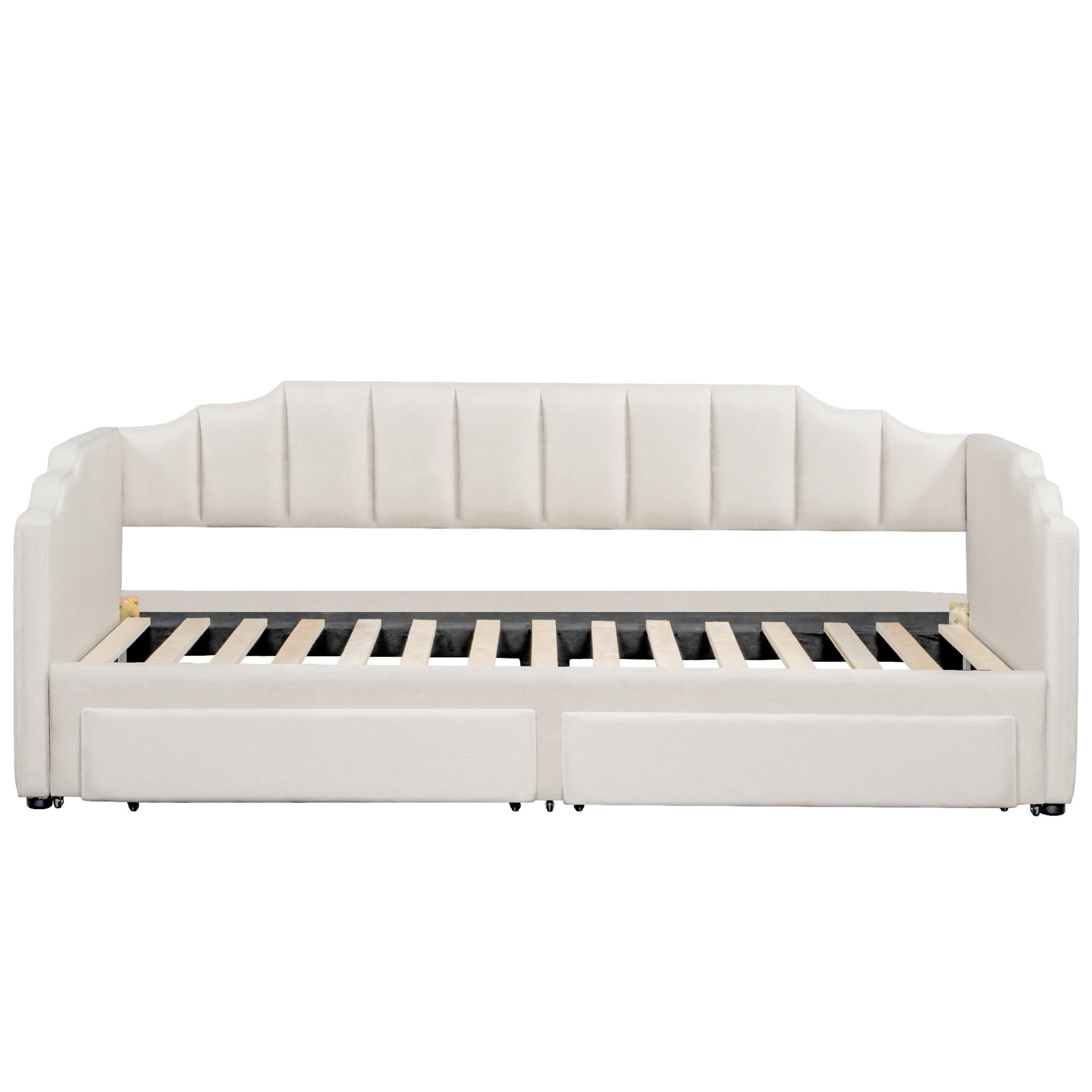 Noble House Twin XL to King Extendable Daybed with LED Light and Storage Drawers, Linen Upholstered, Beige
